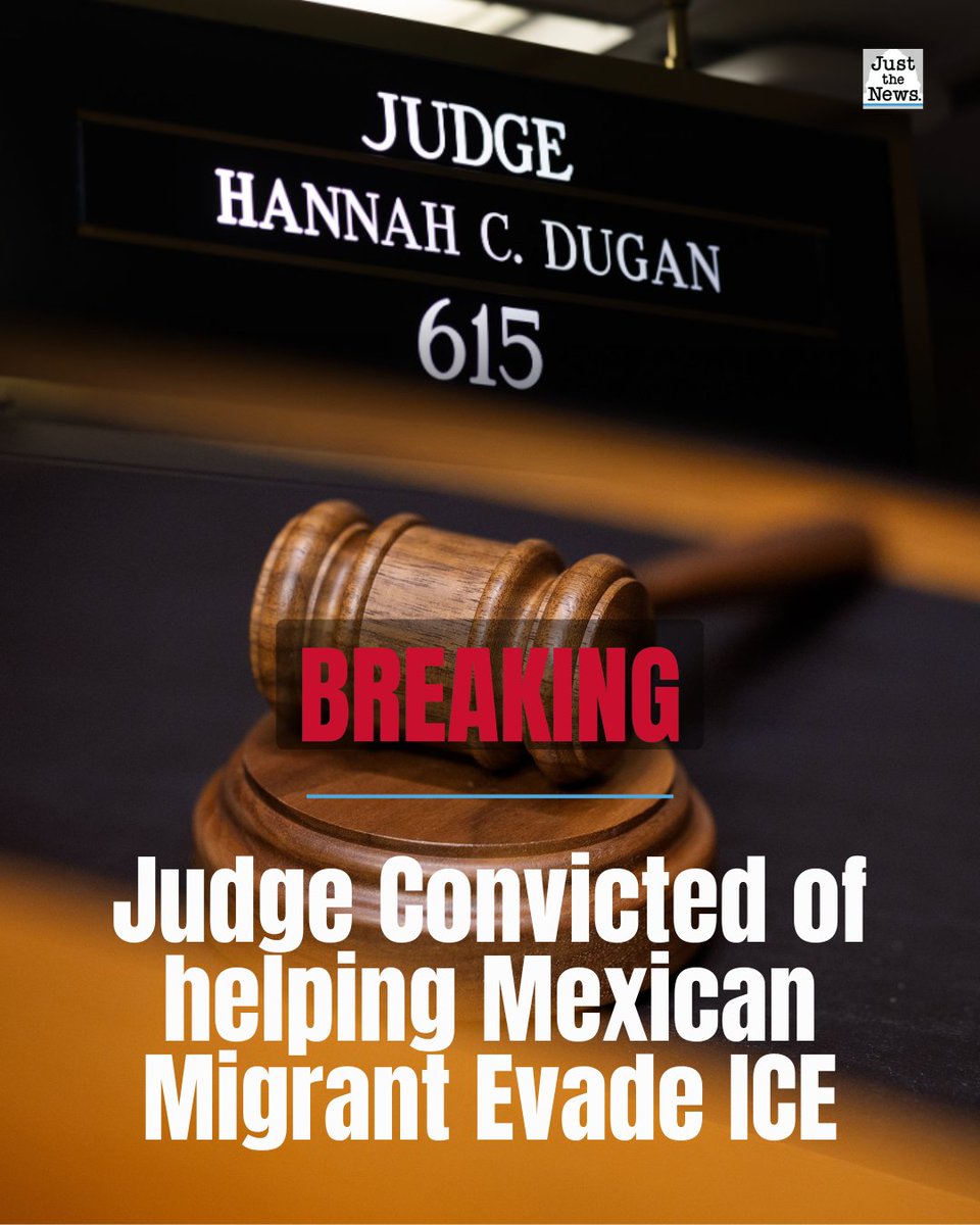 JustTheNews's tweet photo. BREAKING: Judge Hannah Dugan has been convicted of felony obstruction for her role in helping a Mexican immigrant evade ICE agents. She will not face prison time, but was hit with a $5,000 fine. She plans to appeal. https://t.co/I2dDOb1iYC