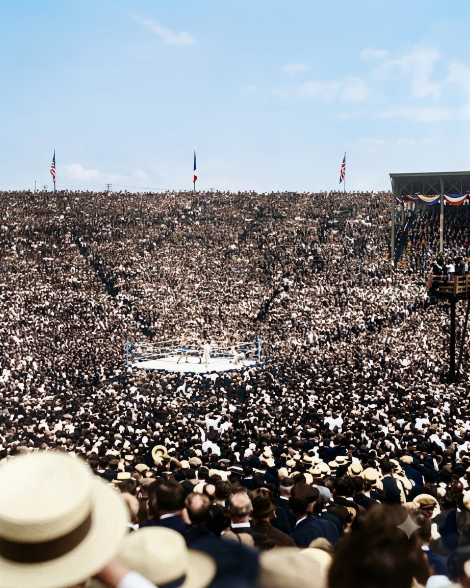 blissfoo's tweet photo. 90,000 screaming fans. One massive arena. 🥊

Back in 1921, Jersey City’s Boyle's Thirty Acres hosted the ultimate showdown between world champ Jack Dempsey and Georges Carpentier. History was made that day. ✨ 

#Boxing #ClassicFight https://t.co/wmx9jtOugE
