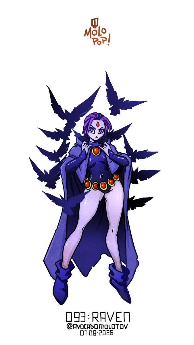 AvocadoMolotov's tweet photo. Molopop 93: Raven 💜🐦‍⬛

Azarath Metrion Zinthos.

Raven has always been one of my favorite Teen Titans characters, so I wanted to lean into the dark purples, the cloak, and the ravens surrounding her.

Seven more to 100.
#artistsonx 

#Raven #TeenTitans #DCComics #molopop https://t.co/uXus5rYNra
