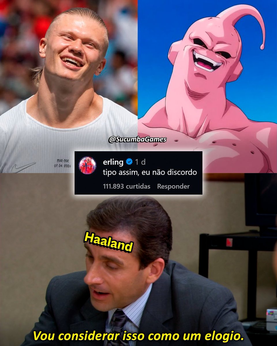 SucumbaGames's tweet photo. Erling Haaland viu post que o compara com Super Buu e concordou com a semelhança. https://t.co/AzSl3LUCCW