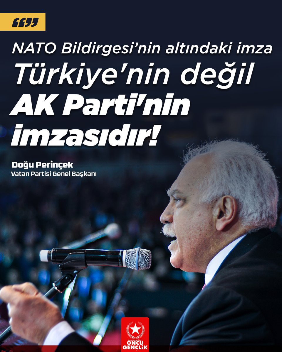 OncuGenclik's tweet photo. "NATO Bildirgesi'nin altındaki imza Türkiye'nin değil AK Parti'nin imzasıdır." https://t.co/PfgDmoZVqa