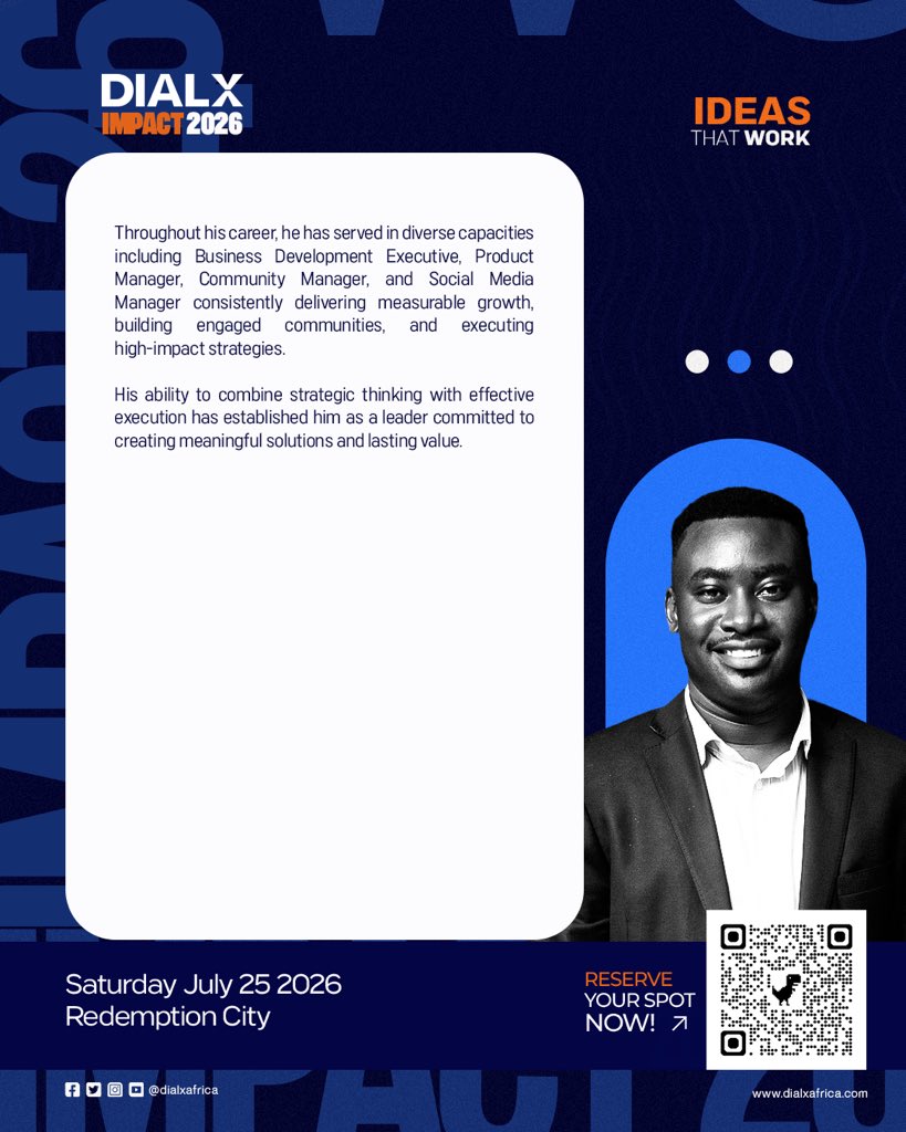 dialxafrica's tweet photo. Meet Oluwatoba Ajayi, 
Co-founder & CEO of Health Pal, product leader, entrepreneur, and community builder. 

Through innovation and technology, he's helping make quality healthcare more accessible across Africa while inspiring others to build solutions that create lasting impact.

At DIALX Impact, he'll share practical lessons on leadership, innovation, community building, and what it really takes to turn bold ideas into reality.

If you're passionate about building, leading, and making a difference, this is a conversation you don't want to miss.

Secure your spot via the link in our bio.