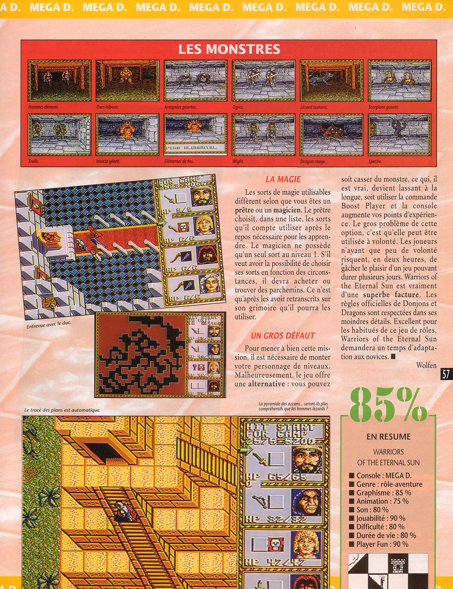 AllmightoFranky's tweet photo. En aout 1992 sortait sur la #Megadrive de #SEGA le jeu #WarriorsOfTheEternalSun dans l'univers Donjons et Dragons!Ici les tests dans #PlayerOne par Wolfen avec un petit 85%,puis dans #Joypad abvec la note de 80%!A demain pour un autre #RPG #retro!!#retrogaming #80s #90s https://t.co/5jJN0cvDEb