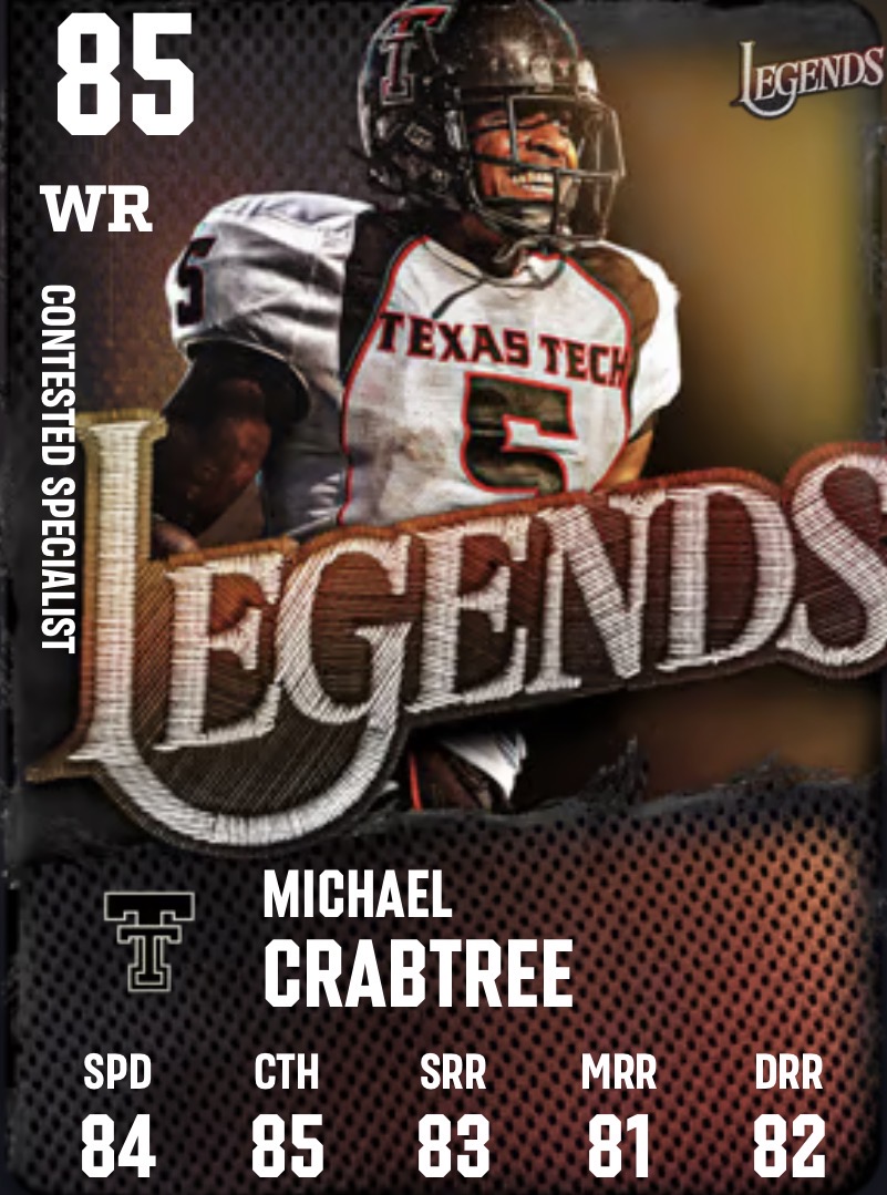 YoungHexied's tweet photo. 4 of my favorite players in CUT 27 right now:

1. 85 LaNorris Sellers
Just under 300k and my favorite QB in the game for the price. He has my favorite release in CFB, plus 83 speed to escape when plays break down.  Having a good QB is crucial right now, and I think Sellers is the best value option.

2. 85 Michael Crabtree
84 speed WR with great route running for under 200k.  Man coverage is really good this year, so route running matters more than ever. Crabtree is a must-have WR.

3. 85 Bo Jackson
85 speed and moves different compared to almost every HB besides the 3 million coin Todd Gurley.  Put Human Joystick on Bo and your run game instantly gets better.

4. 80 Luke Talich
6’4, 82 speed safety for only 25k.  This card is a MUST-COP for any budget team.