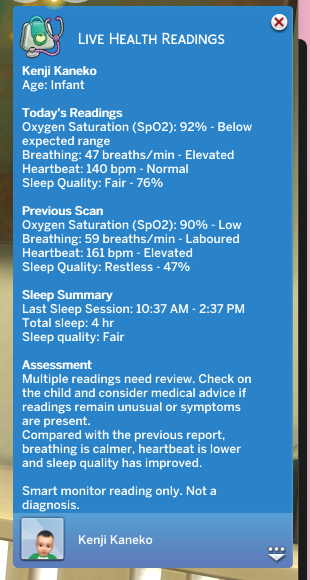KemzimaMods's tweet photo. Live health readings are now included as a feature on the Functional Baby Monitors! 👶📡

Includes oxygen, breathing, heartbeat, sleep summaries + illness mod integrations.

Read more: https://t.co/m70w0hN9xw

#TheSims4 #Sims4Mods #Sims4 #sims #Sims4cc #sims4mod #s4cc #TS4 https://t.co/mlVQnHBzhl
