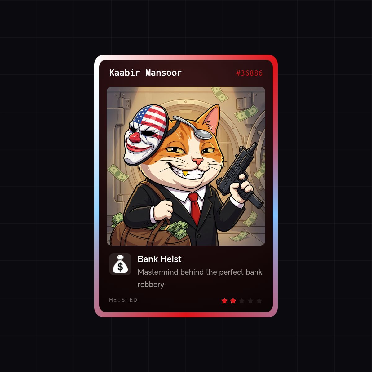 KaabirMan10's tweet photo. I'm robbing a bank soon

Join my crew @Heistedxyz

[ drop your card below👇] https://t.co/suL2sH5DeP