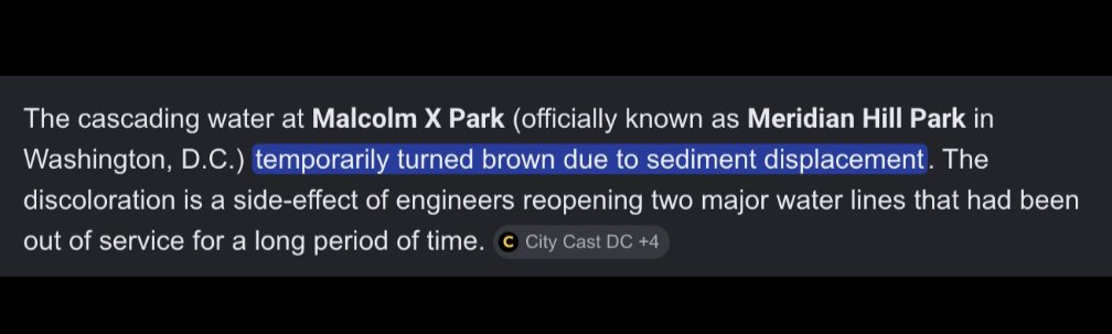 MAGAShrugged's tweet photo. @krassenstein Aside from the fact that you're an idiot, there's an explanation for why the water is currently brown. But you're admitting that the guy you frequently call a racist is renovating the Malcolm X Park... https://t.co/nqwG6FuP08