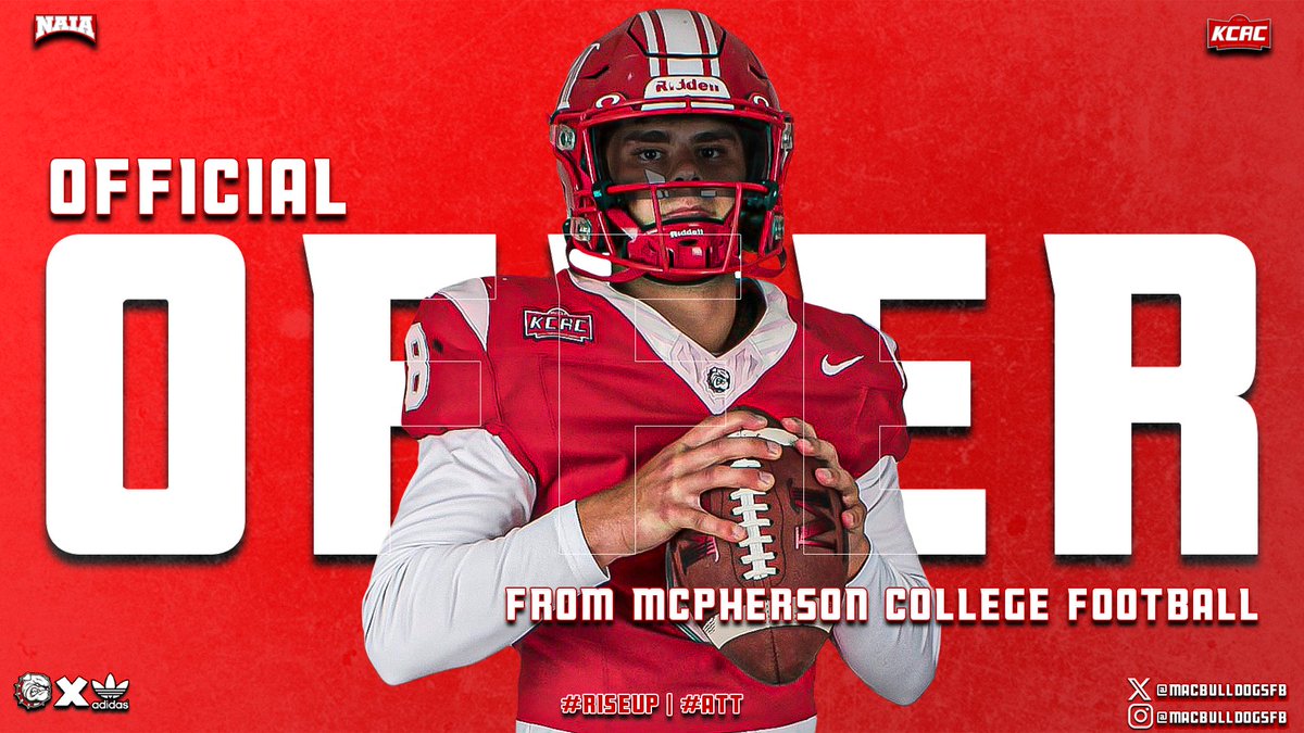 kendahlgarner's tweet photo. After attending McPherson Football camp and having them evaluate my film, I have received a scholarship offer from @CoachJFisc to play for the McPherson College Bulldogs!
@MACBulldogsFB 
@OkcPatriots 
@koehngarner https://t.co/1oJhcCuSSa