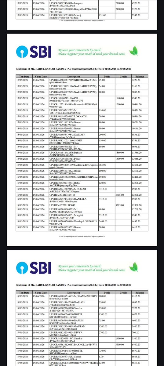 RahulPandey5062's tweet photo. @Recovery_Trace_ This is the statement showing the payments of 2,000, 2,500, 3,000, 5,400, and 6,600 sent to me by the 7-day loan provider from various UPI IDs, as well as the payments I sent to them. https://t.co/EvCWrBOh6z
