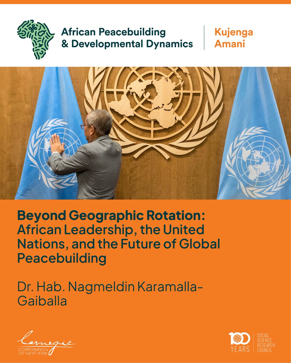 SSRC_APDD's tweet photo. NEW on Kujenga Amani | "Beyond Geographic Rotation: African Leadership, the United Nations, and the Future of Global Peacebuilding” by Dr. Hab. Nagmeldin Karamalla-Gaiballa.

Read More: https://t.co/j5GisPuUPt

#APDD #Africa #Peacebuilding #AfricanLeadership #GlobalReach https://t.co/GW9U3Nqjrg