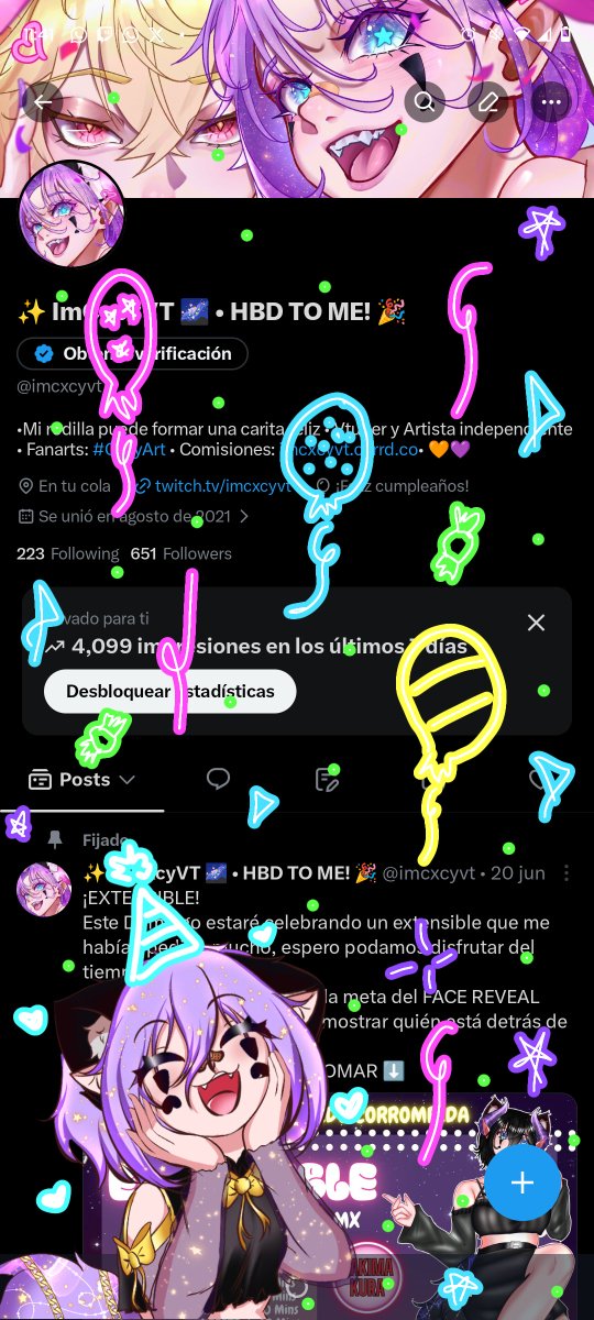 imcxcyvt's tweet photo. 💜 ¡ES MI CUMPLE! 🎉
No pude tomarle fotito a los globitos 🥺 pero eso no quitará el hecho de que quiera celebrarlo~ ¡Así que dibujé los míos! ✨💗 https://t.co/DjZL9mKY3s