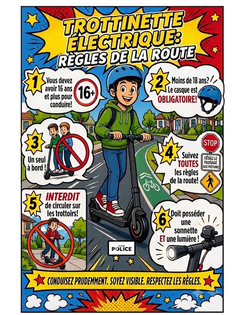 SafetyOttawa's tweet photo. 🛴 E-scooters are a great way to get around—but only when they're ridden safely.

Thanks to the @OttawaPolice  for sharing this helpful reminder of the rules of the road. Take a minute to review them before your next ride!

#RideSafe #RoadSafety #Ottawa #EScooterSafety https://t.co/bcRaLCt3ju