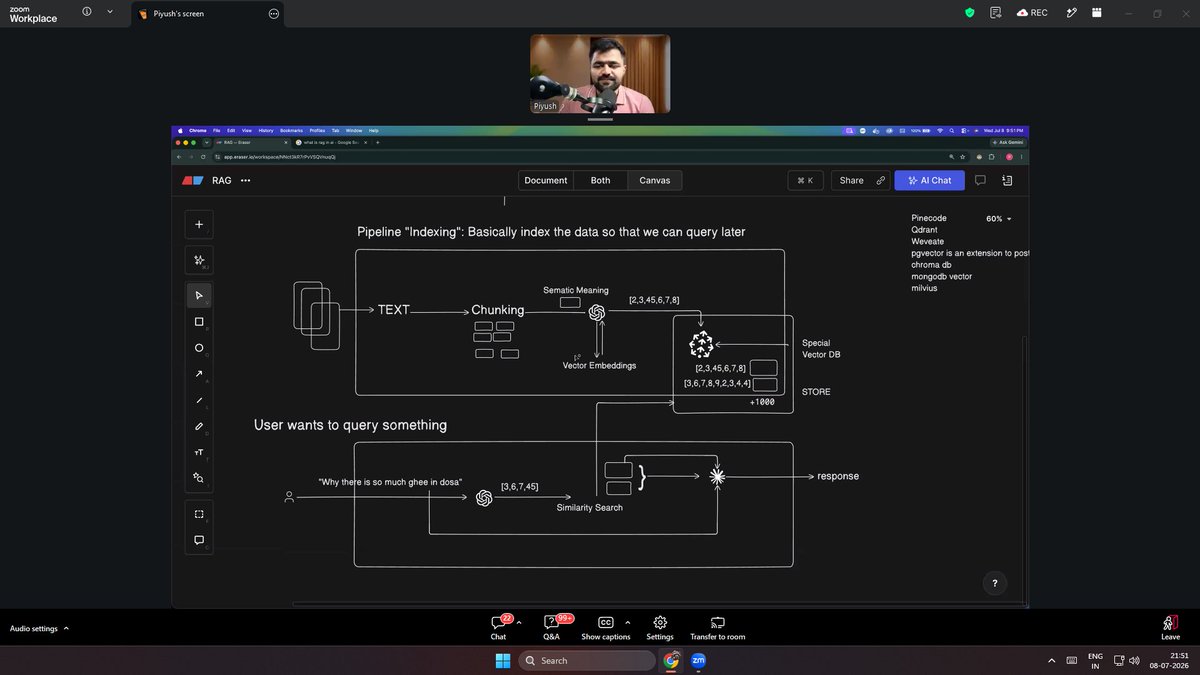 jmtygsh's tweet photo. Today RAG Class (Gen Ai class 4) Leaning - Lang Graph, 
Vector Db indexing, Retriving Work as user query.
@ChaiCodeHQ  @Hiteshdotcom  @piyushgarg_dev https://t.co/VzQSmwELW6