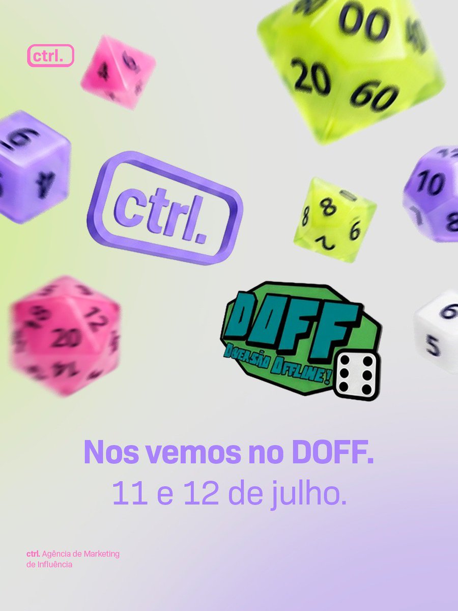 ctrlinflu's tweet photo. 🎲 A CTRL confirma presença no DOFF 2026! 🚀

Nos dias do Diversão Offline, estaremos ao lado do nosso casting para viver uma das maiores celebrações do RPG, dos jogos de mesa e da cultura geek do Brasil.

Nos vemos no DOFF! 🎲✨ https://t.co/NHoFUyfJcC