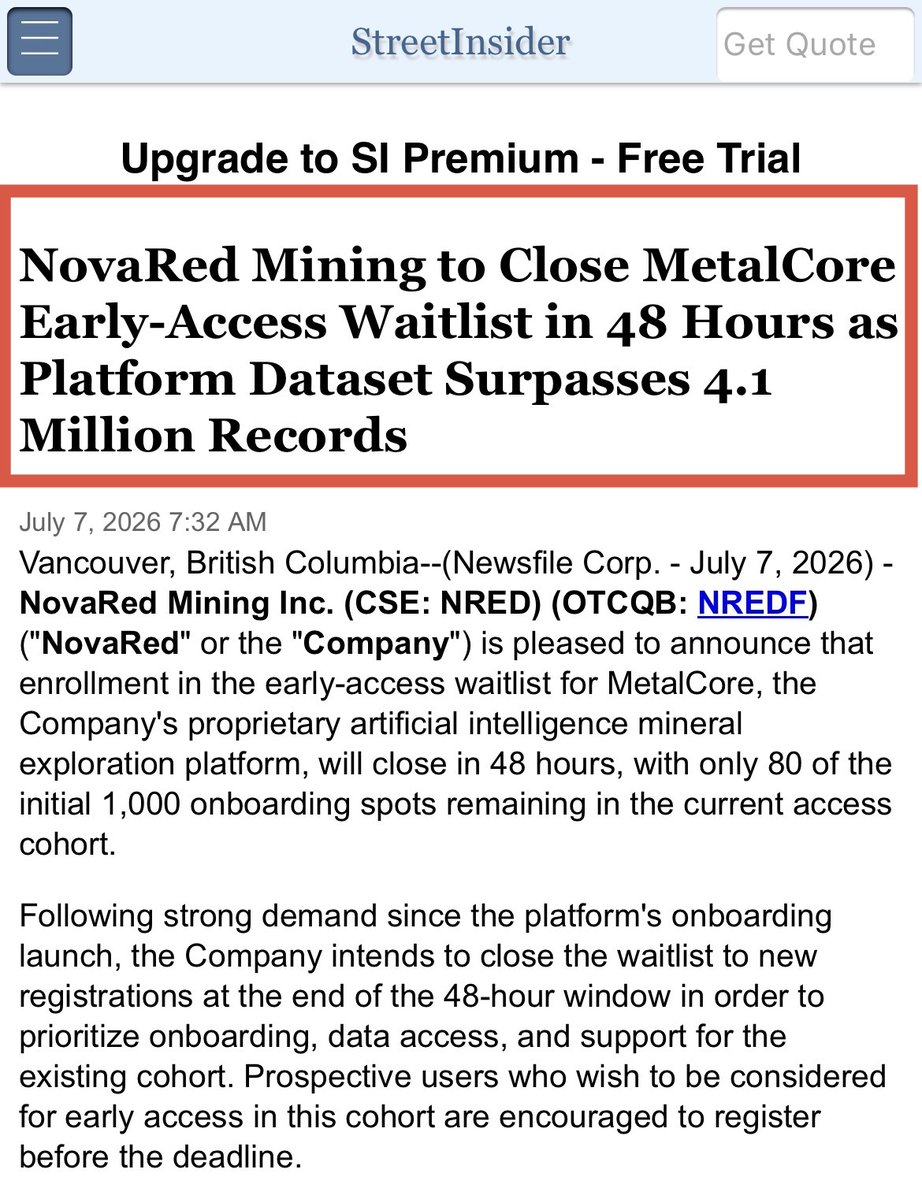 lajjs18128735's tweet photo. Red day? Perfect setup for people who actually know what they’re holding.

The market sees a red candle. I see copper, AI infrastructure, data centers, power demand, chips, grids, and the bigger critical minerals shift happening right in front of us.

AI doesn’t run on vibes.
Data centers need power.
Power needs copper.
Chips need copper.
Grid upgrades need copper.

That’s why I’m still locked in on $NRED / $NREDF.

Add MetalCore into the story - AI-driven mineral exploration, copper-gold exposure, and a North American critical minerals angle - and this becomes way more interesting than one ugly trading day.

Blood on the street? I’m not shaken.
Buy the dip. HODL. hold!

$CLF
$TOVX
$AVEX