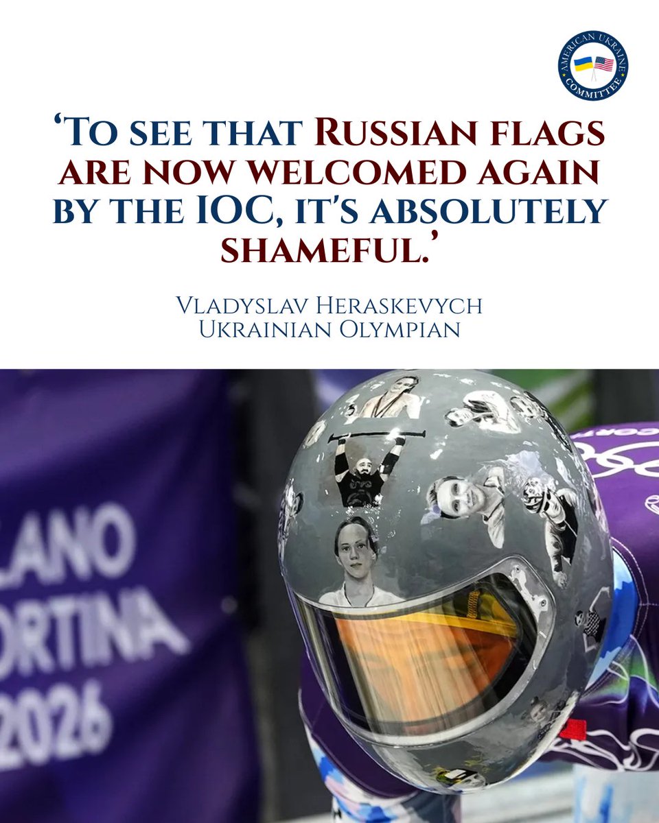 AmUkrCommittee's tweet photo. 🏅 This week, the IOC provisionally lifted Russia's Olympic suspension, a decision Ukrainian Olympian @heraskevych called "absolutely shameful."

The skeleton racer, disqualified at Milano Cortina over a helmet message about Ukraine, is now urging a coalition of national Olympic committees to oppose the move, with visa bans for pro-war athletes and even boycott talks on the table.

His core argument is hard to dismiss: Russian sports federations still operate in occupied Ukrainian territories, including active bobsleigh events in occupied Crimea, the very violation that triggered the suspension in 2023. 

And the timing speaks for itself: the decision landed as Ukraine observed a day of mourning for victims of the latest Russian attacks.

Here's the bigger picture. International platforms, sporting or otherwise, are instruments of legitimacy. Every door reopened for the aggressor's symbols is a soft-power gain for the Kremlin. 

The answer is not only to contest those openings, but to open better doors for Ukraine: doors to partnership, technology, and shared defense.

That's exactly what the Strategic Unmanned Systems Partnership Act does. Ukraine is now a global leader in unmanned defense systems, and this bipartisan legislation would establish a U.S.–Ukraine Strategic Defense Innovation Working Group to jointly develop, test, and produce next-generation unmanned technologies. 

While others debate flags and anthems, America can invest in what actually decides this war: capability, innovation, and alliance.

📌 Contact your U.S. Representative today and urge support for the Strategic Unmanned Systems Partnership Act.
🔗 https://t.co/A9kvbTjg7U

📰 Source: Reuters
https://t.co/1Z5tnLfIyK

#StandUpWithUkraine #SupportUkraine #SanctionRussia #RussianWar #RussianWarInUkraine