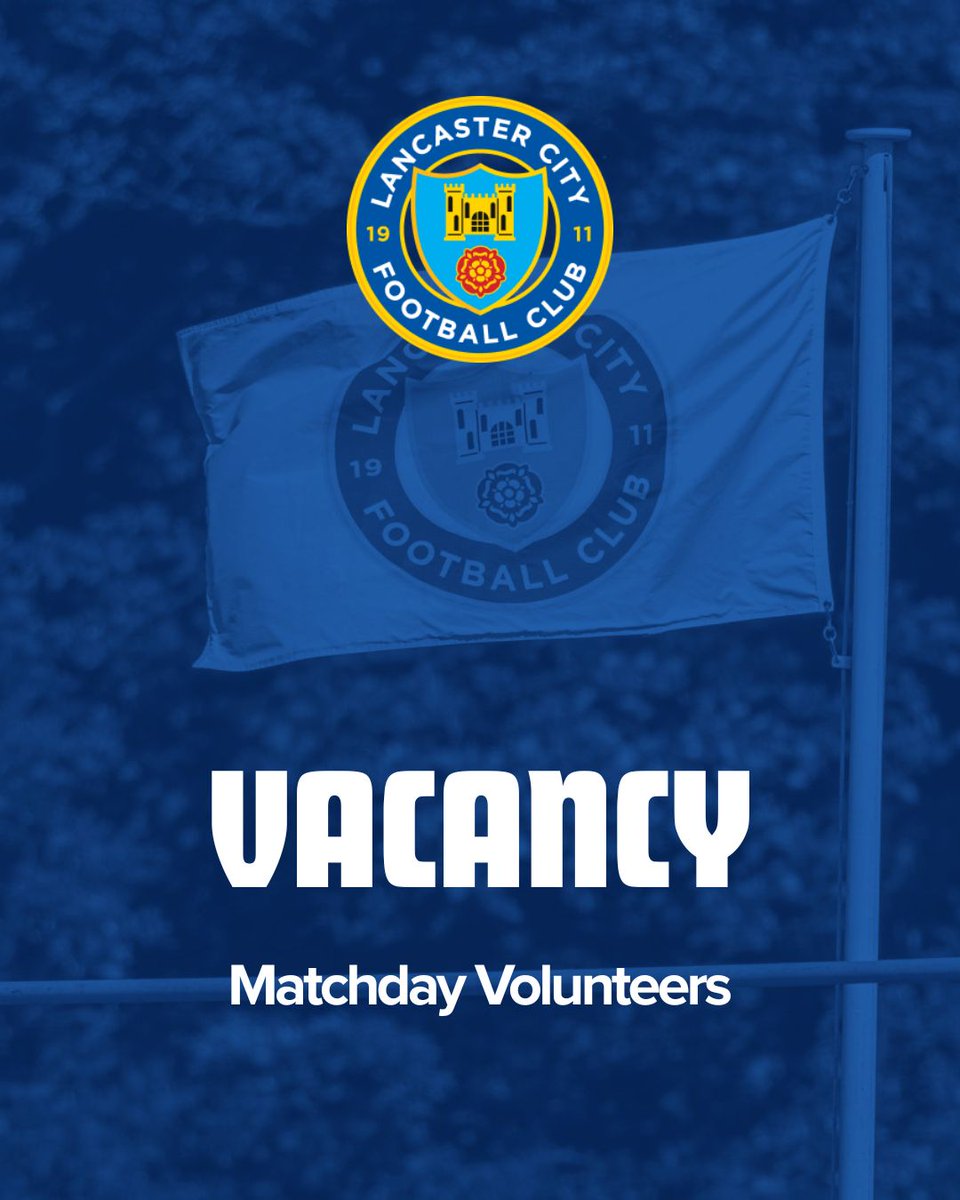 LancasterCityFC's tweet photo. Ahead of the new season, we are looking to add to our loyal but small band of matchday volunteers.

If you want to help your club, email secretary@lancastercityfc.com to get involved! https://t.co/gzo2PunOLk