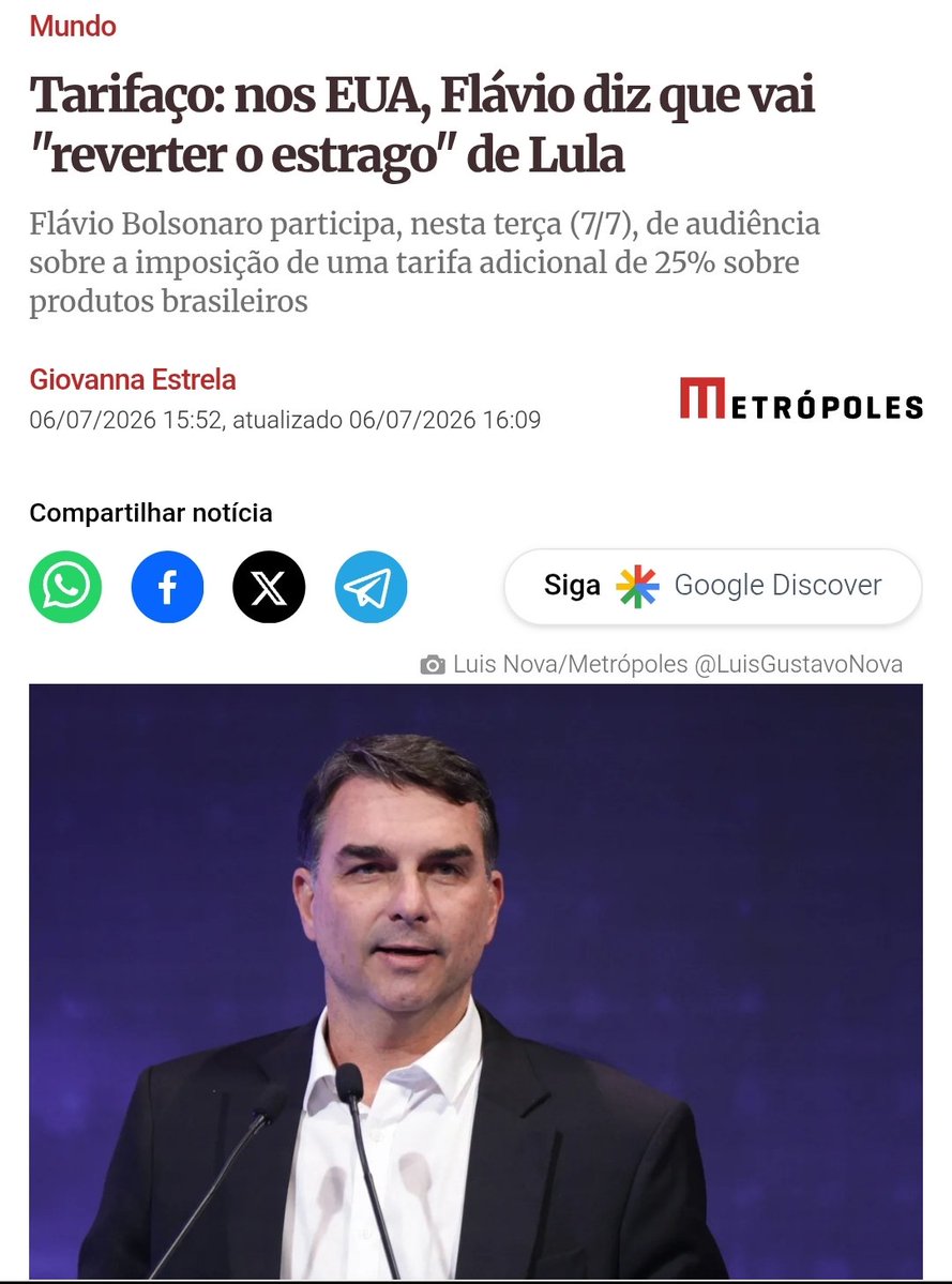 MouraF68315579's tweet photo. @lindberghfarias Enquanto Flávio Bolsonaro tenta resolver com os Estados Unidos sobre as tarifas os esquerdopatas ficam criticando e criando narrativas 😕 https://t.co/L42gDrgjQM