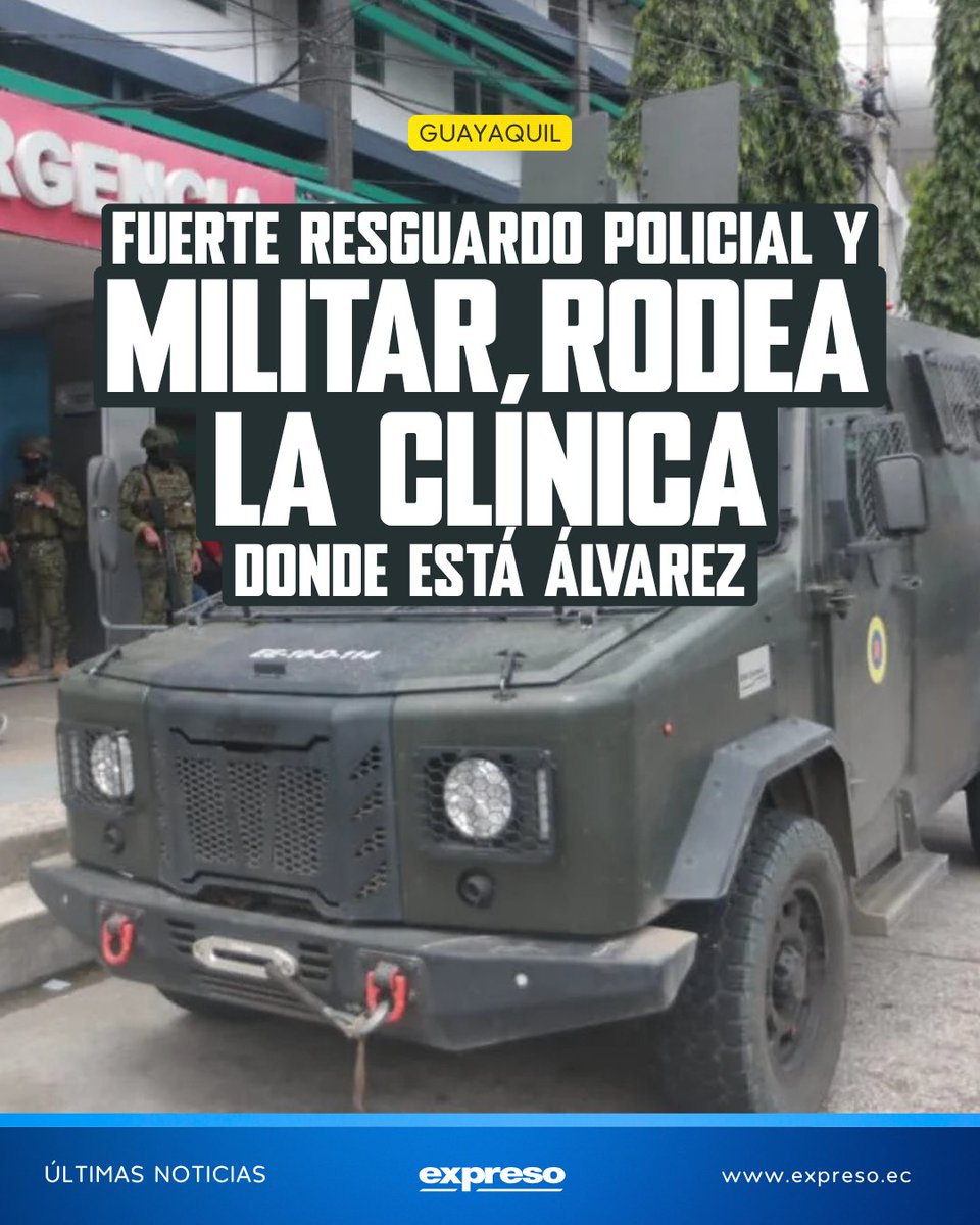 Expresoec's tweet photo. La esposa y abogados del alcalde de Guayaquil, Aquiles Álvarez, llegaron a la casa de salud en Guayaquil tras su traslado de emergencia. Policías y militares mantienen amplio operativo.

Más información 👉 https://t.co/0S49LwZpRl https://t.co/60ATY0FU7J