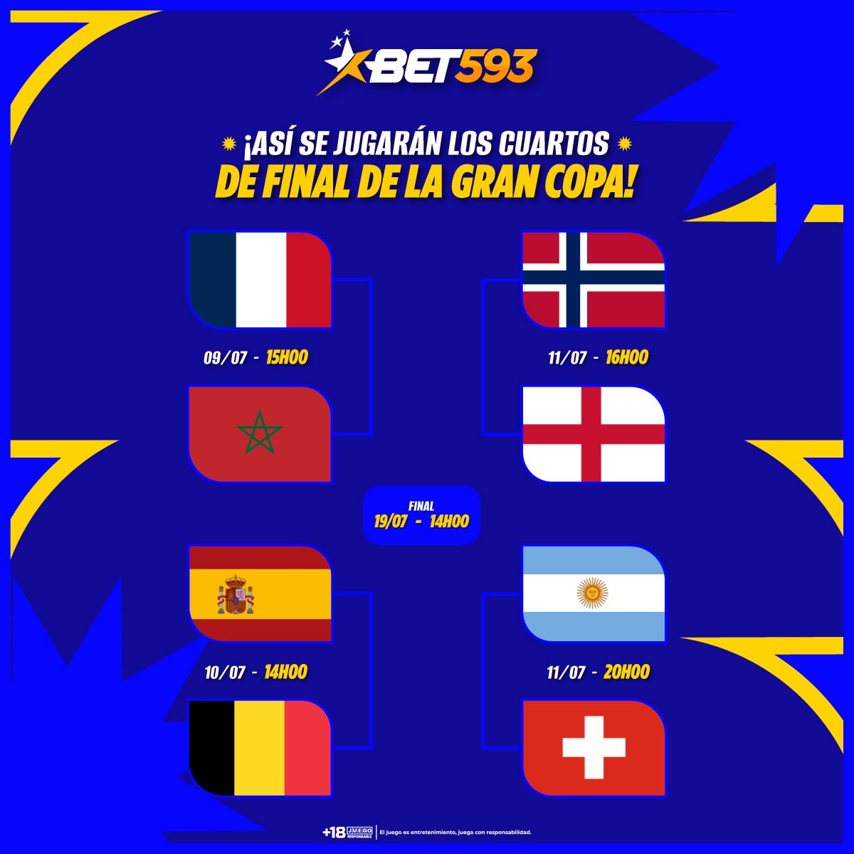 bet593's tweet photo. ¡Definidos los Cuartos de Final! 🏆🔥

Solo quedan los gigantes. Analice cada llave, arma tu jugada con las potencias que impondrán jerarquía y factura. Demuestre su visión táctica, ¡porque es de ECUATORIANOS pronosticar TODO! 💥💸👇

Pronostica en Bet593.

#Bet593 #GanoConBet593 https://t.co/waKNdg4JPm