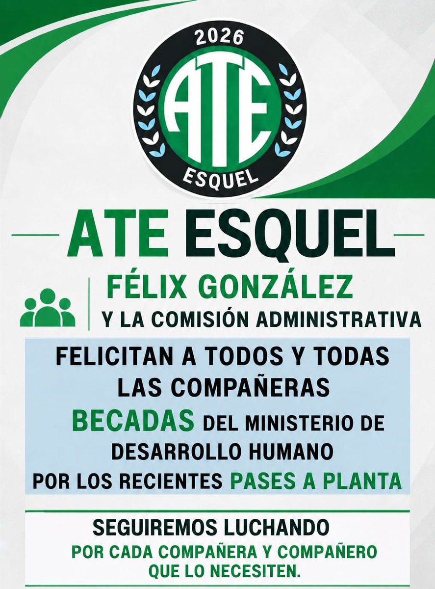 Prensaateesquel's tweet photo. #FélixGonzálezConducción #MinisterioDeDesarrolloHumano 
ATE Esquel felicita a trabajadores becados por sus pases a planta permanente 🫂
@ateprensa @chubut_sindical @marceloherbas19 https://t.co/WUYe16SdbI