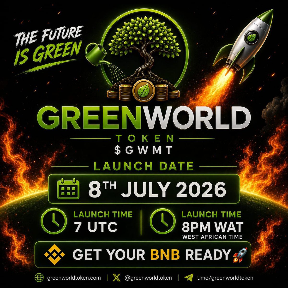 DoorKids3's tweet photo. 🚨 FEW HOURS TO GO! 🚨
The countdown is almost over! ⏳🔥
🌱 GREENWORLD TOKEN ($GWMT) is preparing for liftoff! 🚀
📅 Launch Date: 8th July 2026
🕖 Launch Time: 7:00 UTC | 8:00 PM WAT
💰 Get your BNB ready! Don't miss  #GREENWORLD #GWMT #BNBChain #CryptoLaunch https://t.co/XAkvzBt9RK
