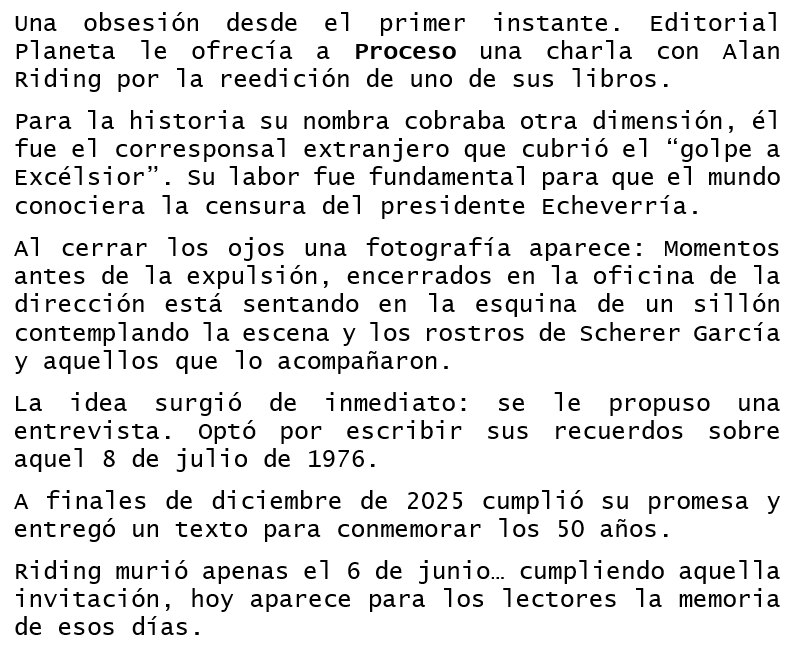 lopezperiodista's tweet photo. Gracias Alan Riding por aceptar y contar a los lectores aquel día del "Golpe a Excélsior".  Documentar y registrar, esa es la labor del periodismo. Hoy hace 50 años comenzó el nacimiento de #Proceso.   https://t.co/kMB7z6rTRm https://t.co/MNT4V0EUga