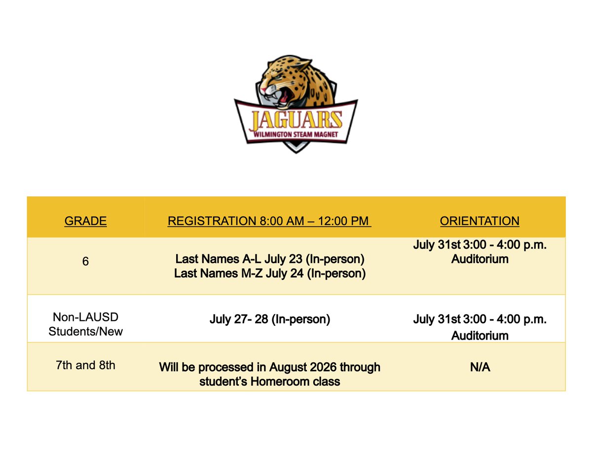 WMSsteamMagnet's tweet photo. LAST NAMES/APELLIDOS A-L , THURS. JULY 23 8AM-12PM
LAST NAMES/APELLIDOS M-Z, FRI, JULY 24 8AM-12PM
Click on full story for other grades and dates. https://t.co/bMfdYTW682 https://t.co/WPhZpQ4EFm