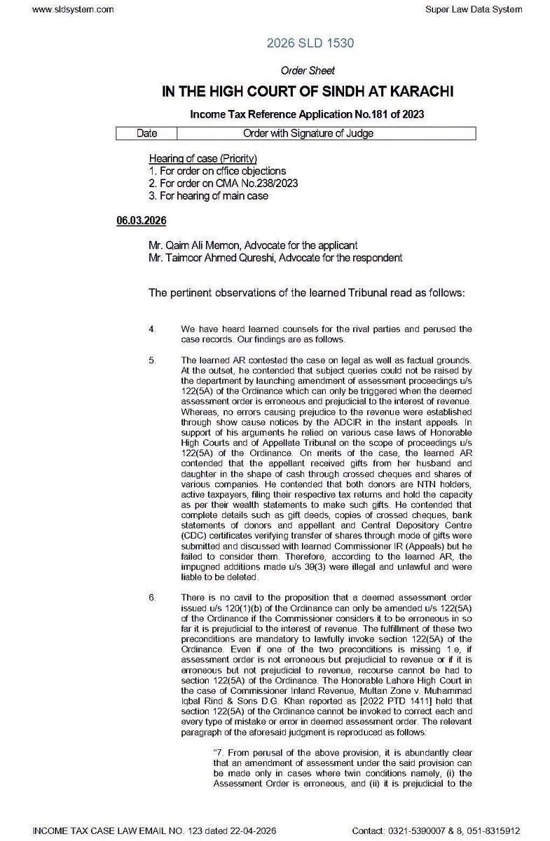 hylawpak's tweet photo. اہم قانونی نکتہ یہ ہے کہ اگرچہ High Court نے Section 122(5A) کے scope پر ATIR کی پوری reasoning کو الگ سے اپنی مستقل ratio کے طور پر expressly declare نہیں کیا، تاہم Department اس reasoning کو High Court کے سامنے کامیابی س https://t.co/UAkjYdf4KC