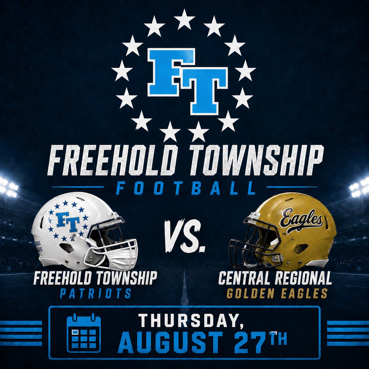 FTHSfootball's tweet photo. 50 Day Countdown....The Patriots will travel to Central Regional to open the season on August 27th. #1BEAT Who Do We Play For......TOWNSHIP @TownshipScores https://t.co/46swWOsnnS
