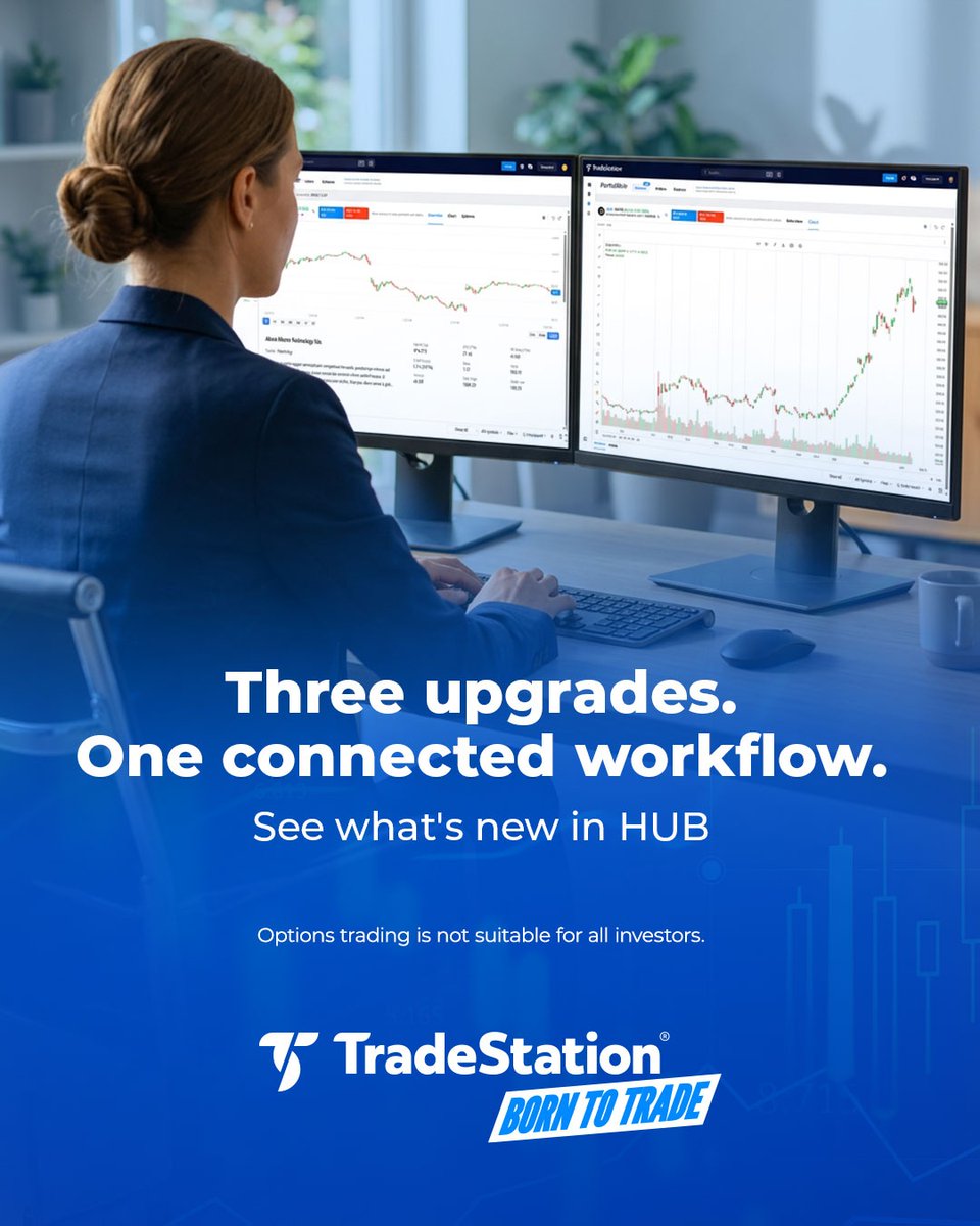 TradeStation's tweet photo. HUB just got sharper. Synced watchlists, a unified symbol detail view, and a full options chain that flows straight to a multi-leg ticket. From portfolio to position in one place.

Swipe through, then try it out yourself. https://t.co/n1yGJzQz7L