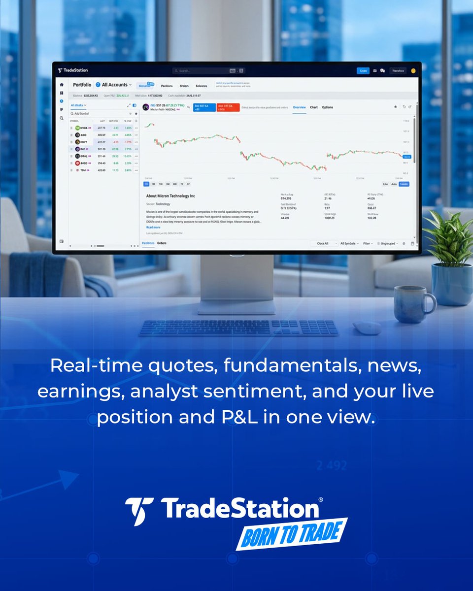 TradeStation's tweet photo. HUB just got sharper. Synced watchlists, a unified symbol detail view, and a full options chain that flows straight to a multi-leg ticket. From portfolio to position in one place.

Swipe through, then try it out yourself. https://t.co/n1yGJzQz7L