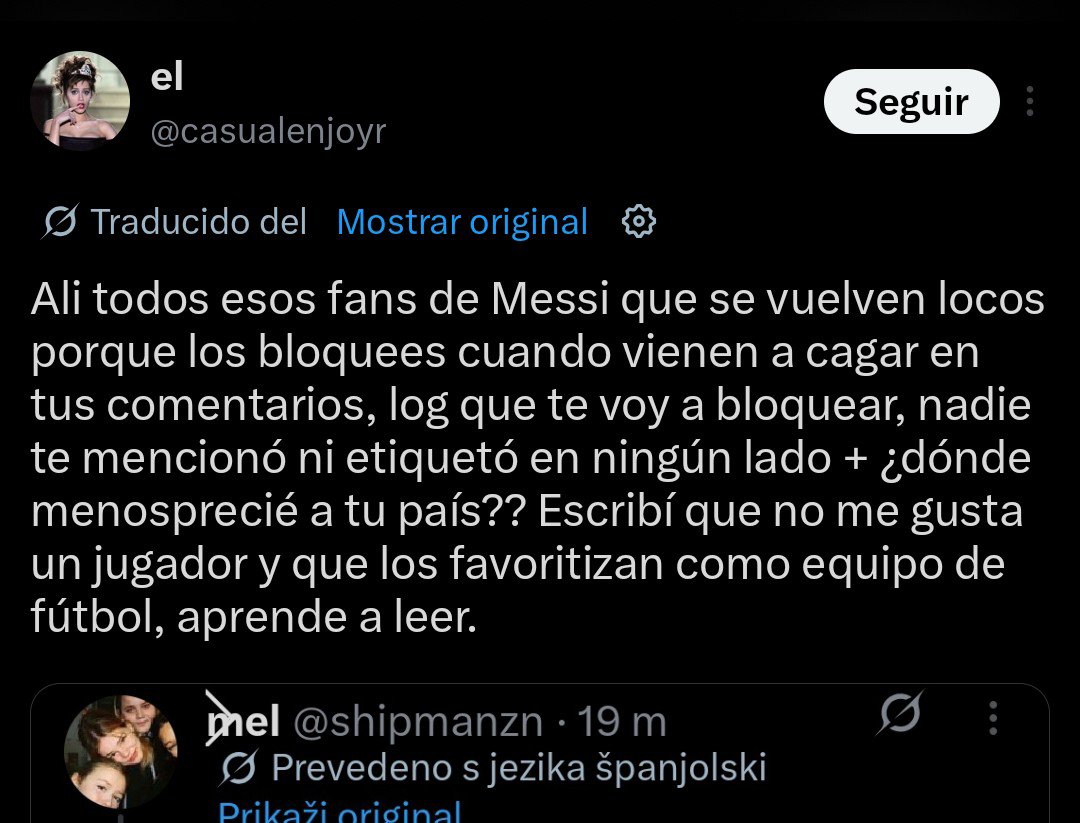 shipmanzn's tweet photo. "no tengo idea de cómo puede haber argentinos orgullosos si ganan porque es todo un robo" lo que dije yo: sos una mala perdedora Los argentinos perdimos durante años y jamás salimos a llorar que todo estaba arreglado y por alguna razón solo lo esta cuando gana argentina 🤣 https://t.co/1txqS99x9B
