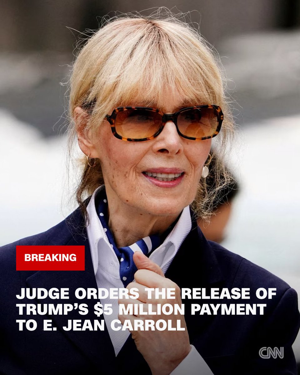 CNN's tweet photo. Federal judge orders the release of Trump's $5 million payment to E. Jean Carroll https://t.co/3j9Zhi6O2Q https://t.co/2XvjGciv2Q