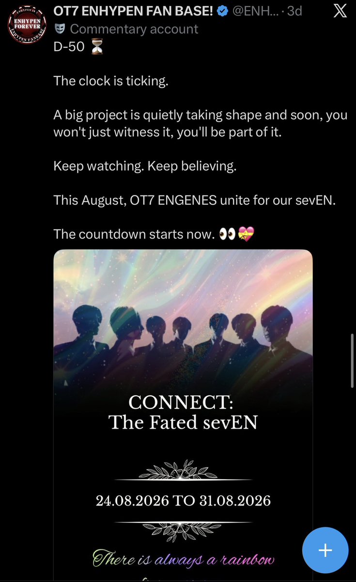 SaiSaikeu's tweet photo. I honestly find it ironic that the same crowd secretly planning boycott projects to sabotage enhypen’s comeback is the same crowd that had internal meltdowns during hs debut because they felt uncomfortable boycotting him. There were debates about whether they should trend boycott tags at all, many chose to stay silent because they felt bad doing it. And many of those ot7 boycotters fanbases released statements to pause their tag trending activities.

But when it comes to enhypen’s comeback, they’re suddenly willing to dedicate time and effort to planing and pushing their boycott agenda.

They say they care about all seven. They talk about protecting, loving, respecting, and cherishing all the seven. But when it actually comes to actions, all of that grace, empathy, and consideration is extended to one person only.

That tells me everything I need to know about where their priorities lie.

This was never about enhypen.

I’ve seen antis try to plan enhypen’s downfall before, and these penis7 are no different. Every single time, enkarma prevailed, and I hope this time these people get to experience it themselves.

Anyway, Engenes, let’s focus on enhypen comeback. Don’t let these people ruin your excitement or overshadow the work the members have poured into this album.

They spent months recording, filming, practicing, and preparing this comeback for us. Let’s spend comeback promotion weeks celebrating their hard work. Stream the album, share their performances, talk about the music, and help spread the word.

Don’t let a small group of people steal the excitement from a moment the members worked so hard to create. Let’s make comeback about enhypen.

++ Report and block these kinds of accounts.