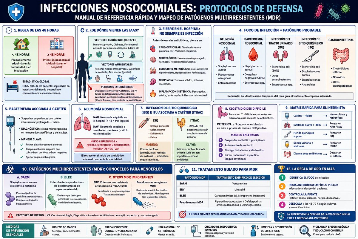 gabi_puchepalao's tweet photo. 🚨 INFECCIONES ASOCIADAS A ASISTENCIA SANITARIA: EL ENEMIGO INVISIBLE DEL HOSPITAL

🏥 Las infecciones nosocomiales siguen siendo una de las principales causas de morbimortalidad hospitalaria.
🎯 Conocer el foco, el momento y el patógeno probable cambia el pronóstico. https://t.co/YQh8UsFUCJ