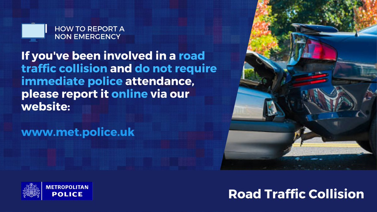 MetCC's tweet photo. If you've been involved in a road traffic collision and do not require immediate police attendance please report it online via our website: 🚘 

https://t.co/VkvlCnQFZd https://t.co/el4UDazbnw