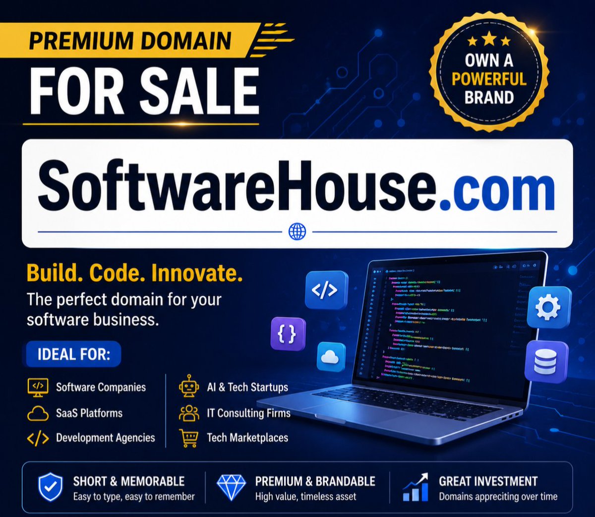 go4domain's tweet photo. 🚀 Premium domain available for sale: https://t.co/4qeSLZSMrr
#SoftwareHouse #Software #SaaS #AI #Tech #Startup #Programming #Developers #SoftwareDevelopment #WebDevelopment #TechBusiness #Branding #DomainNames #PremiumDomains #DomainForSale #Domains #Investing https://t.co/VUlnxftpMT