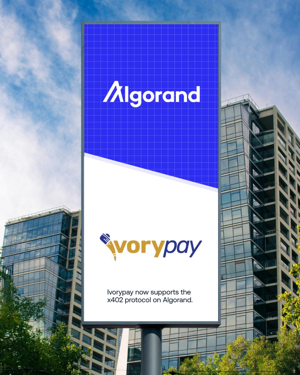 AlgoFoundation's tweet photo. Machine-to-machine payments are coming to Africa.

Operating across 16 African countries, @ivorypay has become the first company on the continent to support x402, enabling programmable payments for AI agents and applications.

Algorand is among the supported networks 🤝 https://t.co/VPihljj0hE