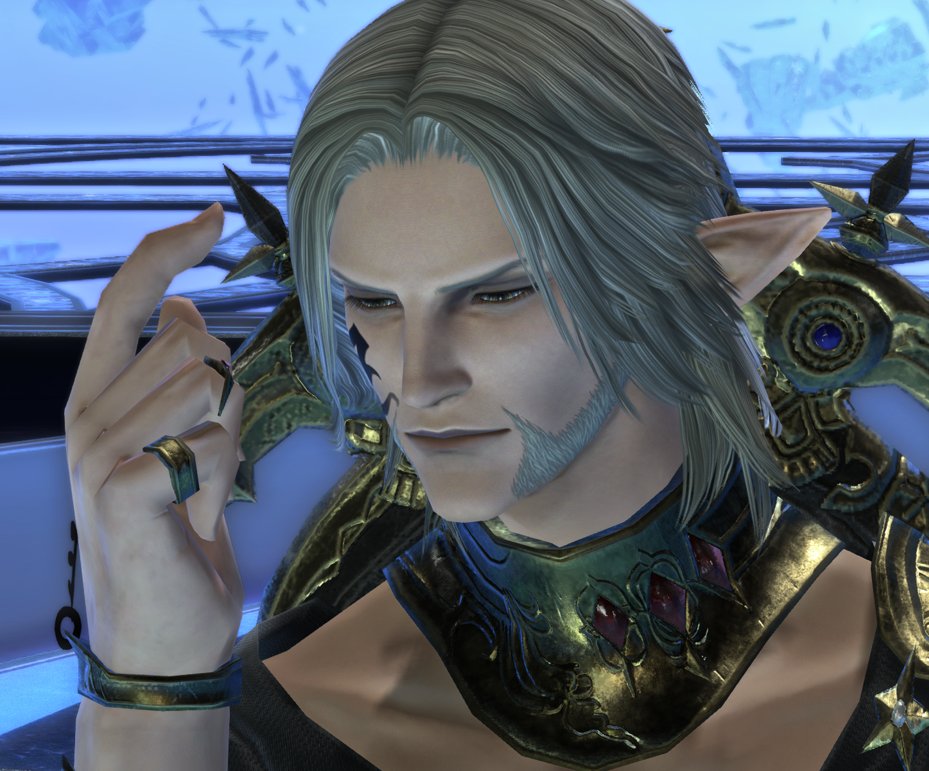 sickducking's tweet photo. i just know thancred gets cuteness aggression every time urianger starts thinking hard enough to hit this pose https://t.co/fgVkLzbSps