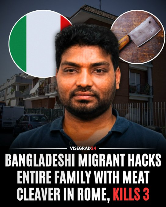 _Direct_News's tweet photo. #Europe 🇪🇺

🚨 Les autorités italiennes ont lancé une chasse à l'homme à l'échelle nationale pour retrouver le migrant bangladais de 43 ans, Shahadat Hossain, soupçonné d'avoir tué une famille à coups de hachoir à viande à Rome.

Les victimes, un mari, une épouse et leur fille de 8 ans, ont été tuées dans le quartier de Casalotti, tandis que le fils du couple, âgé de 20 ans, a survécu malgré une fracture du crâne et un hématome cérébral.

https://t.co/SpoRZ4lJAf