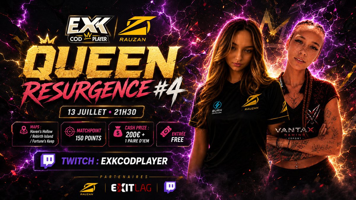 exkcodplayer's tweet photo. 🇫🇷 Les inscriptions sont ouvertes pour notre Queen Resurgence #4 !

📅 Lundi 13 juillet – 21h30
🏆 200€ Cash Prize
🎧 Une paire d’IEM à gagner
🎟️ Entrée gratuite
Tournoi Trio Résurgence 100% féminin.
Les inscriptions se font directement sur notre Discord 👇
https://t.co/NTc6Iclvzc
#QueenResurgence #Warzone #Resurgence #ExK

🇬🇧 Registrations are open for our Queen Resurgence #4!

📅 Monday, July 13 – 9:30PM
🏆 €200 Cash Prize
🎧 One pair of IEMs to win
🎟️ Free entry
100% female Trio Resurgence tournament.

Register directly on our Discord 👇
https://t.co/NTc6Iclvzc

#QueenResurgence #Warzone #Resurgence #ExK