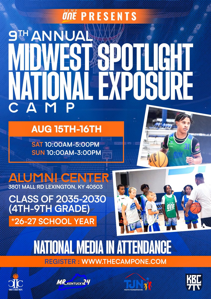 the_camp_one's tweet photo. 🏀 The Midwest’s premier stage for the next generation is back!

The 9th Annual Camp One Boys Midwest Spotlight National Exposure Camp (Aug. 15-16) and The 2026 Girls Midwest Spotlight National Exposure Camp (Sept. 12) are where talent meets opportunity.

📍 National media coverage
⭐ McDonald’s All-American Committee member in attendance (Girls)
🎯 Elite instruction • High-level competition • Real exposure

Past Camp One participants have gone on to become NBA Lottery Picks, McDonald’s All-Americans, Division I standouts, and USA Basketball invitees.

Don’t miss your chance to be seen.

🔗 Register: https://t.co/z17Tl5TV9d

#CampOne #MidwestSpotlight #ExposureCamp #GrassrootsBasketball  #TheCampOne #GirlsBasketball