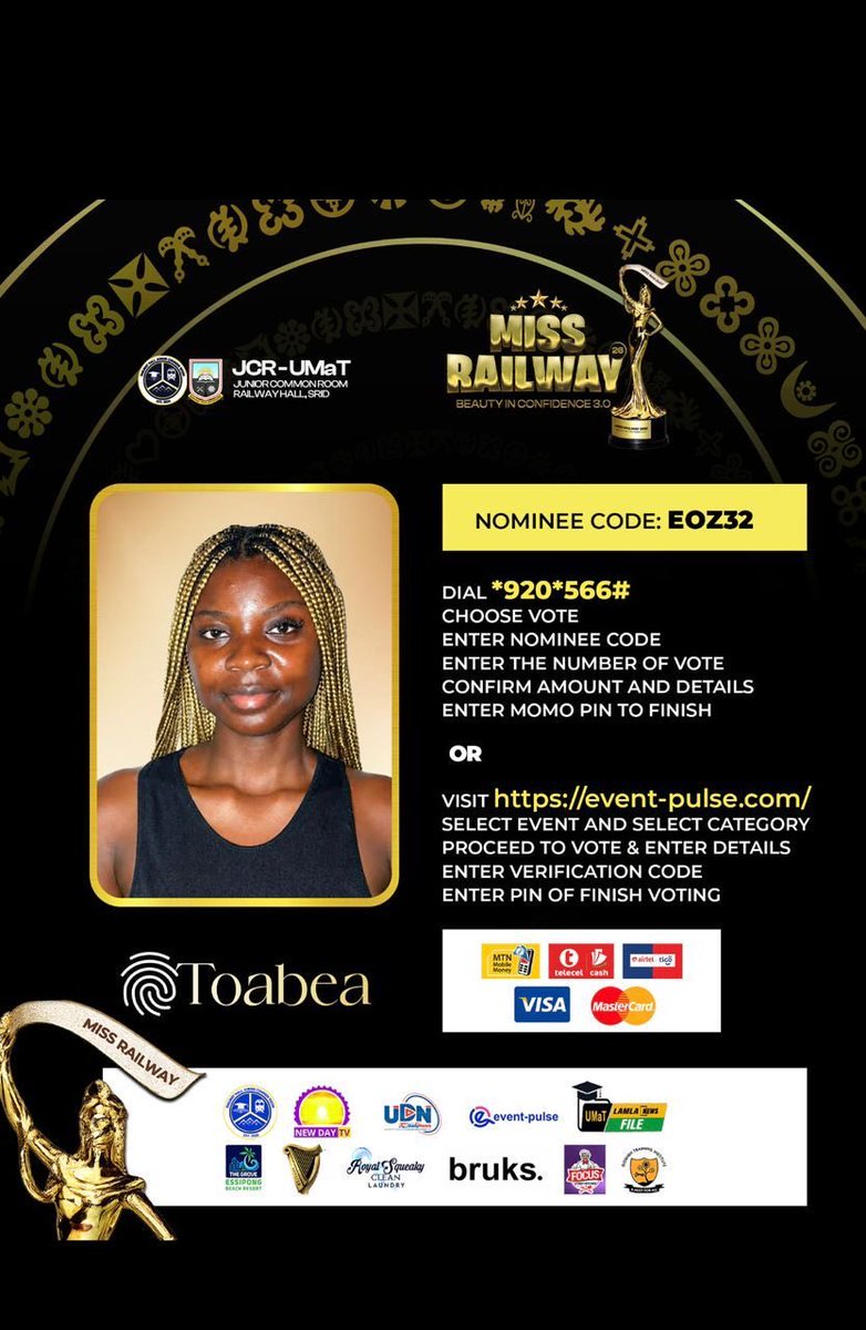 gesa_srid's tweet photo. 👑 GESA, let’s show up for our own! 💙

Our very own Toabea is contesting for Miss Railway – Beauty in Confidence 3.0.

Every vote brings her one step closer to the crown. 🌟

🗳️ Vote with Nominee Code: EOZ32

Let’s make GESA proud! 🙌

#TeamToabea #MissRailway #GESA #UMaT https://t.co/a6OxkA0SDr