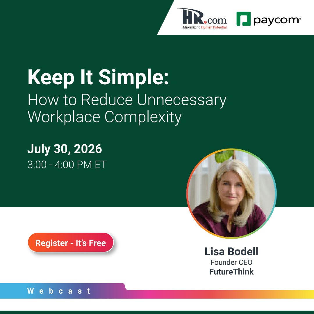 HRdotcom's tweet photo. Busy doesn’t always mean productive. Join this @Paycom session to hear Lisa Bodell, CEO FutureThink, bestselling author, share how to simplify processes, automate tasks, and help teams do more with less friction. Register free 👉 https://t.co/vp72CGJFDz #HRTech https://t.co/nqwmYCFqdE