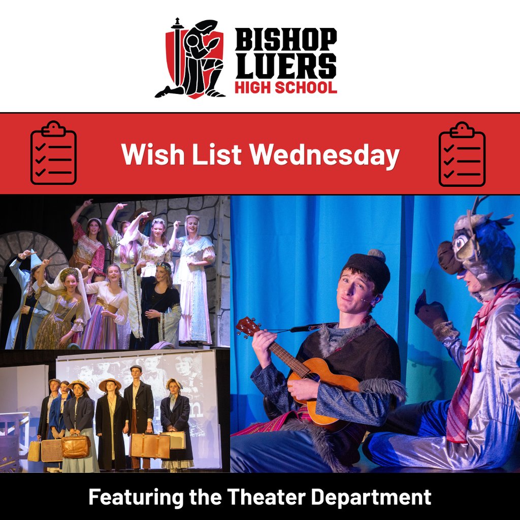 BishopLuers's tweet photo. 🎒🍎 Wish List Wednesday 🍎🎒

This week's featured list is for the Theater Department. This program continues to grow and shine each year as students experience the excitement of the theater arts! 

Theater Department Wish List 🔗https://t.co/BFY1QhH8AK

#LuersSpirit https://t.co/jMl36JcEsN