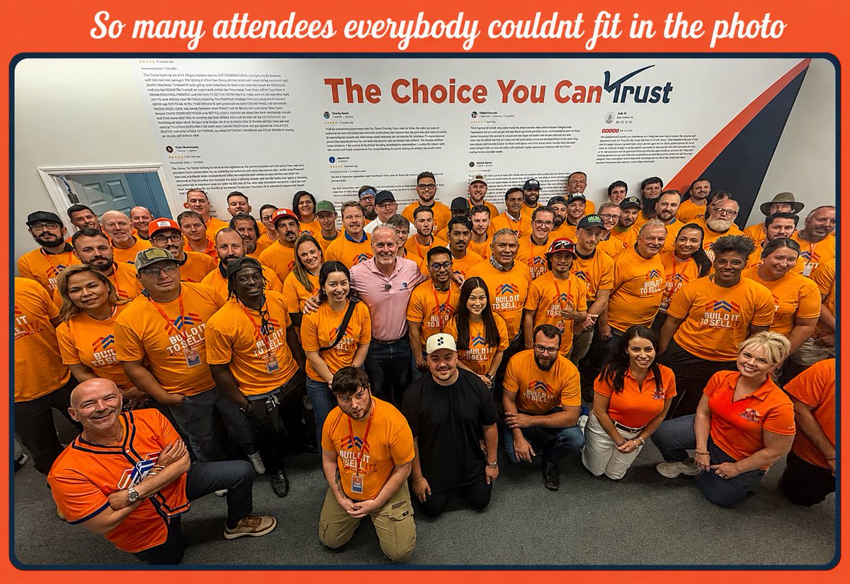 Lancebachmann's tweet photo. Still blown away.
We couldn't even fit everyone in one photo. From $4M to a projected $20M at True Choice because we committed to the work.
That same opportunity exists for anyone willing to learn.
Next stop: Planet Roof Shop Tour Aug 12 in Pittsburgh.
#buildittosellit https://t.co/b0dcQYZaSz