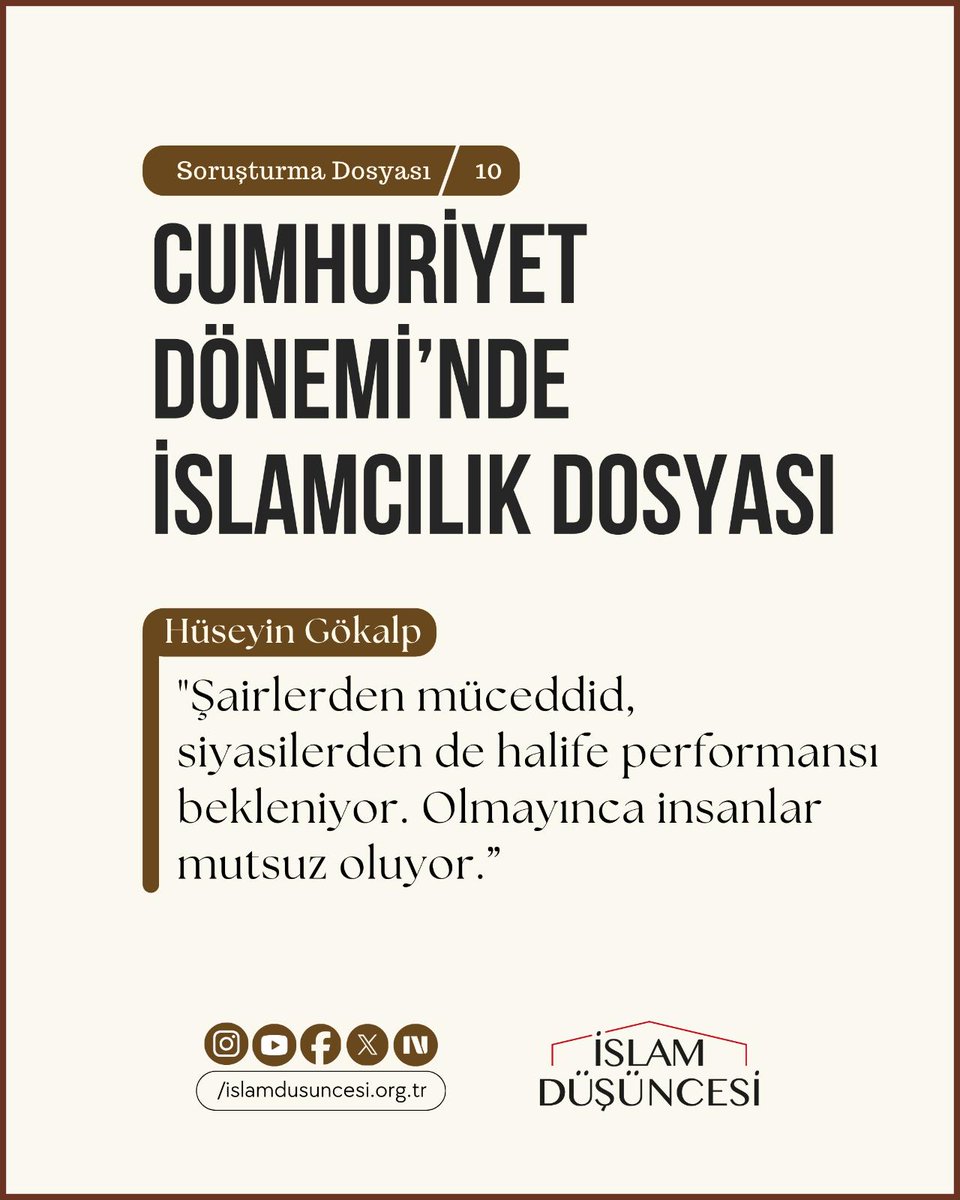islamdusuncesi_'s tweet photo. 📂 Dosya - 10 : Cumhuriyet Dönemi'nde İslamcılık

Hüseyin Gökalp'a sorduk👇
https://t.co/k1ycxFh22P

❝Şairlerden müceddid, siyasilerden de halife performansı bekleniyor. Olmayınca insanlar mutsuz oluyor.❞ https://t.co/lBOIqdBRKh