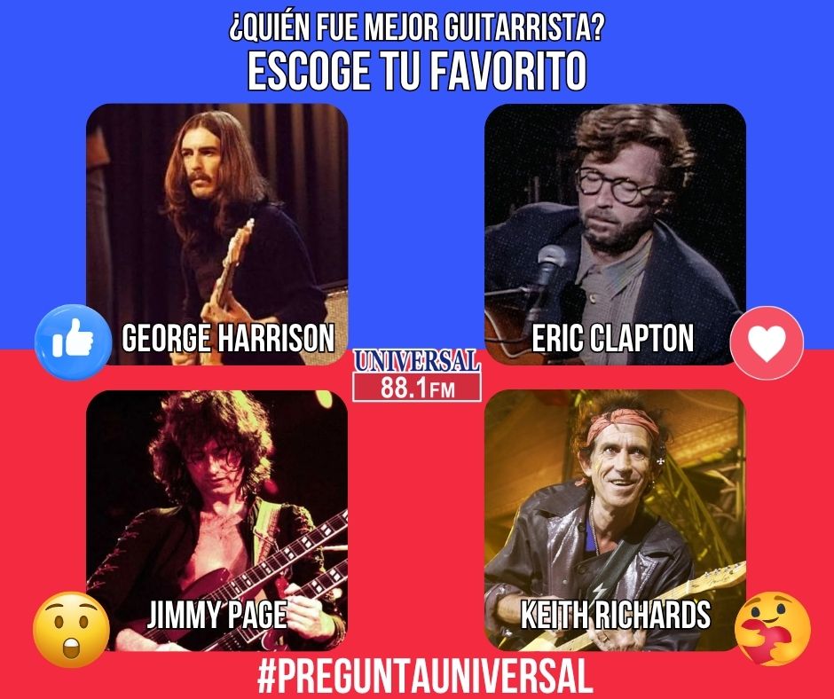 universal881fm's tweet photo. #PreguntaUniversal 🎸 ¿Quién fue el mejor guitarrista?

👍 George Harrison
❤️ Eric Clapton
😮 Jimmy Page
🥰 Keith Richards
Solo puedes elegir a uno. ¿Quién se lleva tu voto? 🤘 #Rock #TheBeatles #LedZeppelin #TheRollingStones https://t.co/uTnWiE501A