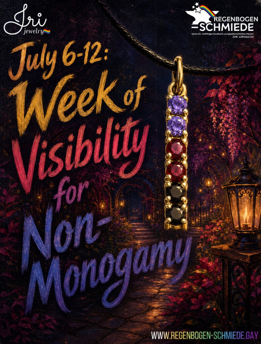 RegenbogenSchmi's tweet photo. From July 6–12, we’re celebrating #WeekOfVisibility for #NonMonogamy with #IriJewelry and #RegenbogenSchmiede, shining a little spotlight on #EthicalNonMonogamy, #Polyamory, #QueerVisibility and all the beautiful ways #LGBTQIA people love, connect, and refuse to be boring. https://t.co/XZ8FLzHnsg